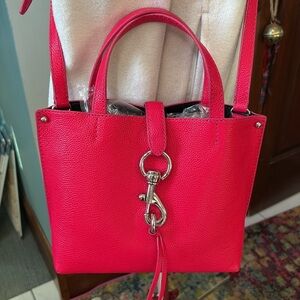 Rebecca Minkoff  Satchel Crossbody bag  pebbled leather  bright pink  Silvertone